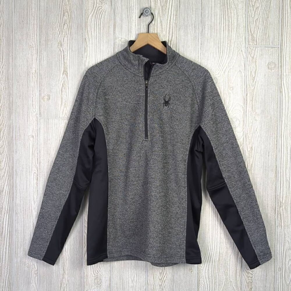 Spyder Jacket Mens Large Pullover Jacket Gray Black Marled Quarter Zip Textured